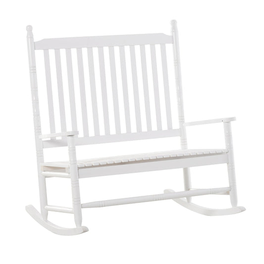 Outsunny rocking chair 2 seats in wood with high back and armrests, 117x85x120 cm, white - Borgè