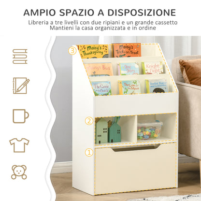 Homcom Small children's bookcase with shelves and drawer in MDF, 60x29.9x90cm, white - Borgè