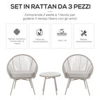 Boho Style Synthetic Rattan Garden Set with Coffee Table and 2 Chairs, Cream White - Borge' Group Limited