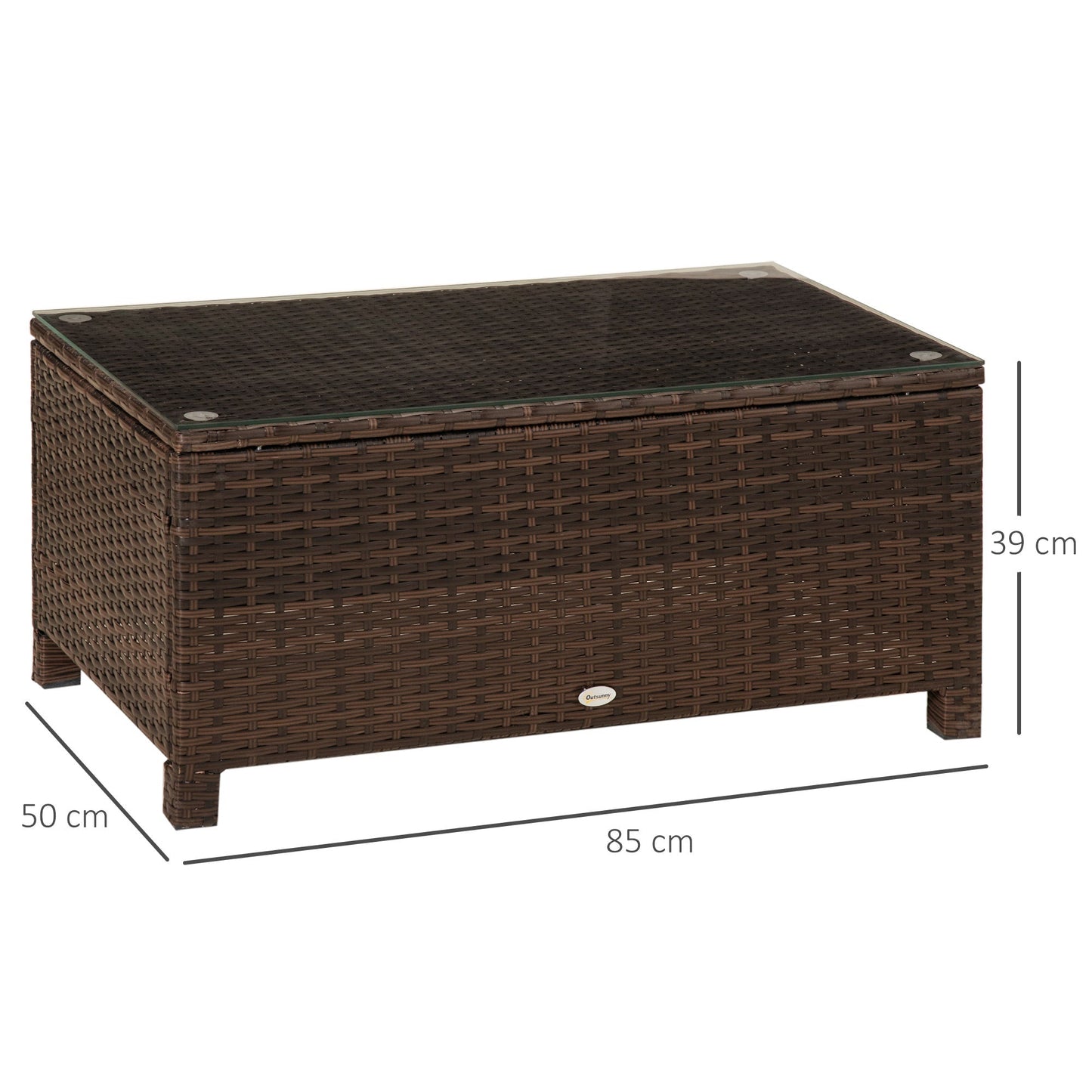 Outsunny Garden Table in tempered 5mm rectangular external Rattan 85 x 50 x 39 cm brown - Borgè