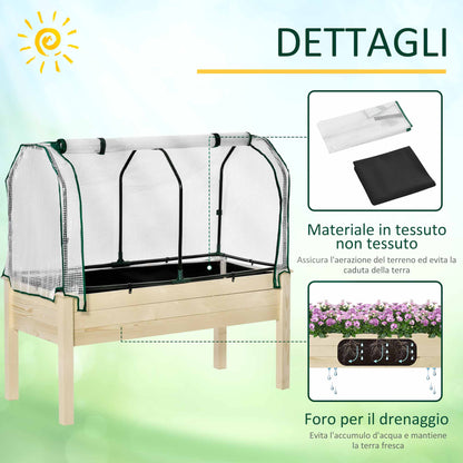 Outsunny Vegetable Bed in Box with Garden Greenhouse, Outdoor Plant Holder in Wood and PE for Flowers and Vegetables, 121x55x117cm - Borgè