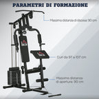 Multifunctional Fitness Station with weights up to 45kg and padded bench, 135x103x210cm - Borge' Group Limited
