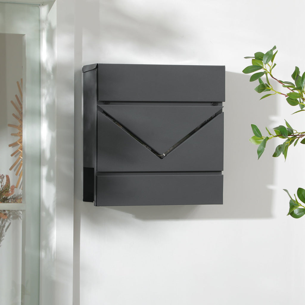 galvanized steel mailbox with junction and 2 safety keys, 37x10.5x37 cm, Grey - Borgè