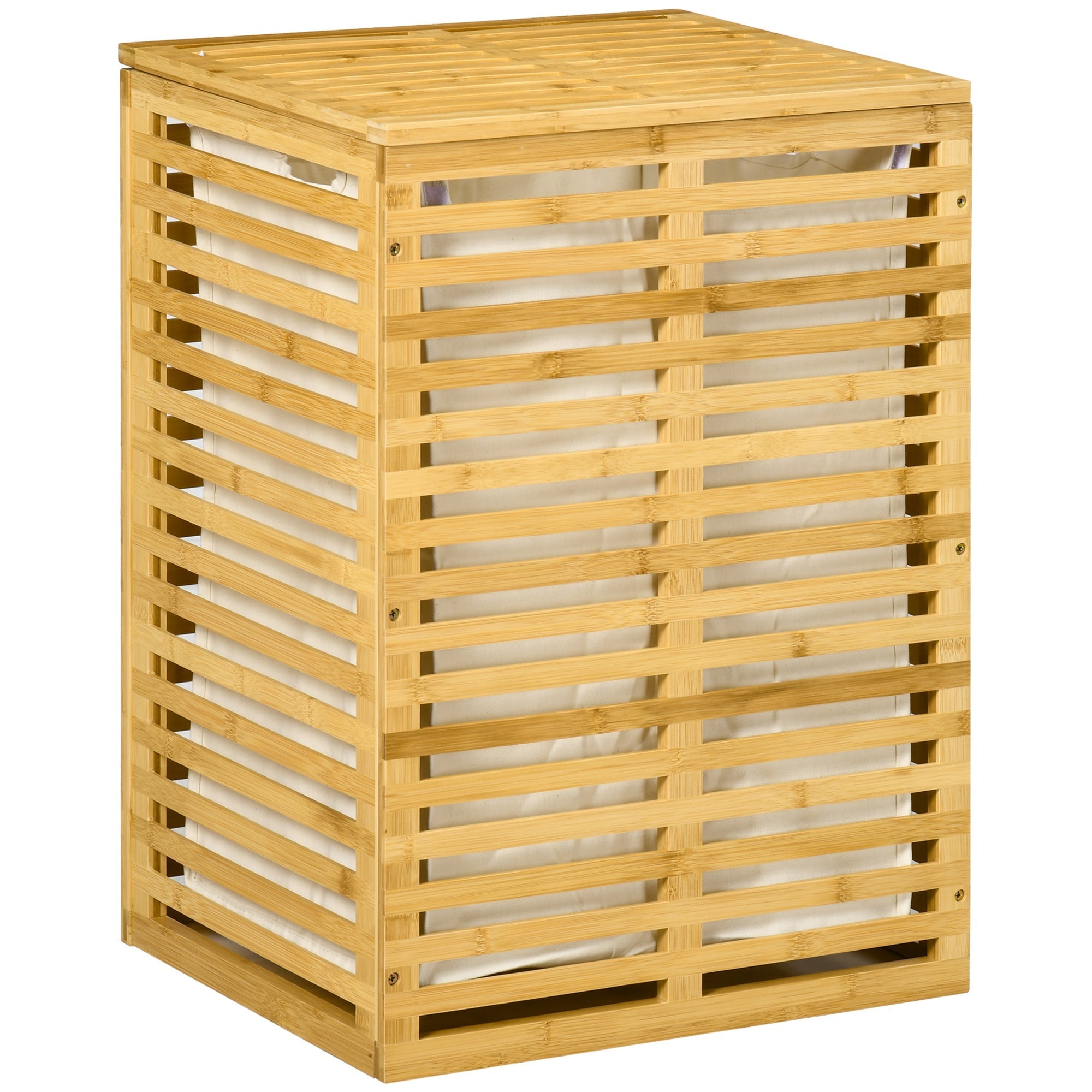 Bamboo bamboo bamboo cane with lid and sack in removable and washable polyester, 44x37x62.5 cm, wood color - Borgè