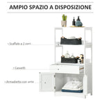 Kleankin Bathroom cabinet with shelves, locker and drawer in wood, white, 60x33x122.5cm - Borgè