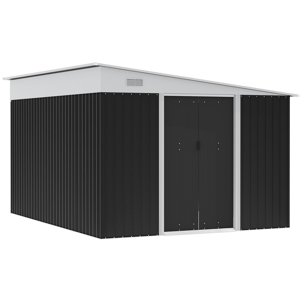 Garden Storage Shed with Sliding Door, Steel, 345x280.5x169-201cm, Black - Borge' Group Limited