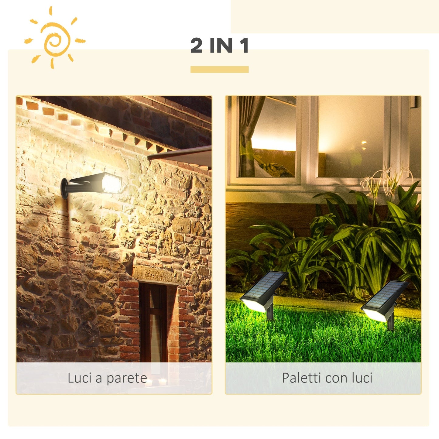Outsunny set of 4 garden spotlights and wall with picket, sunlight 2 brightness, 17x10x48.3cm black