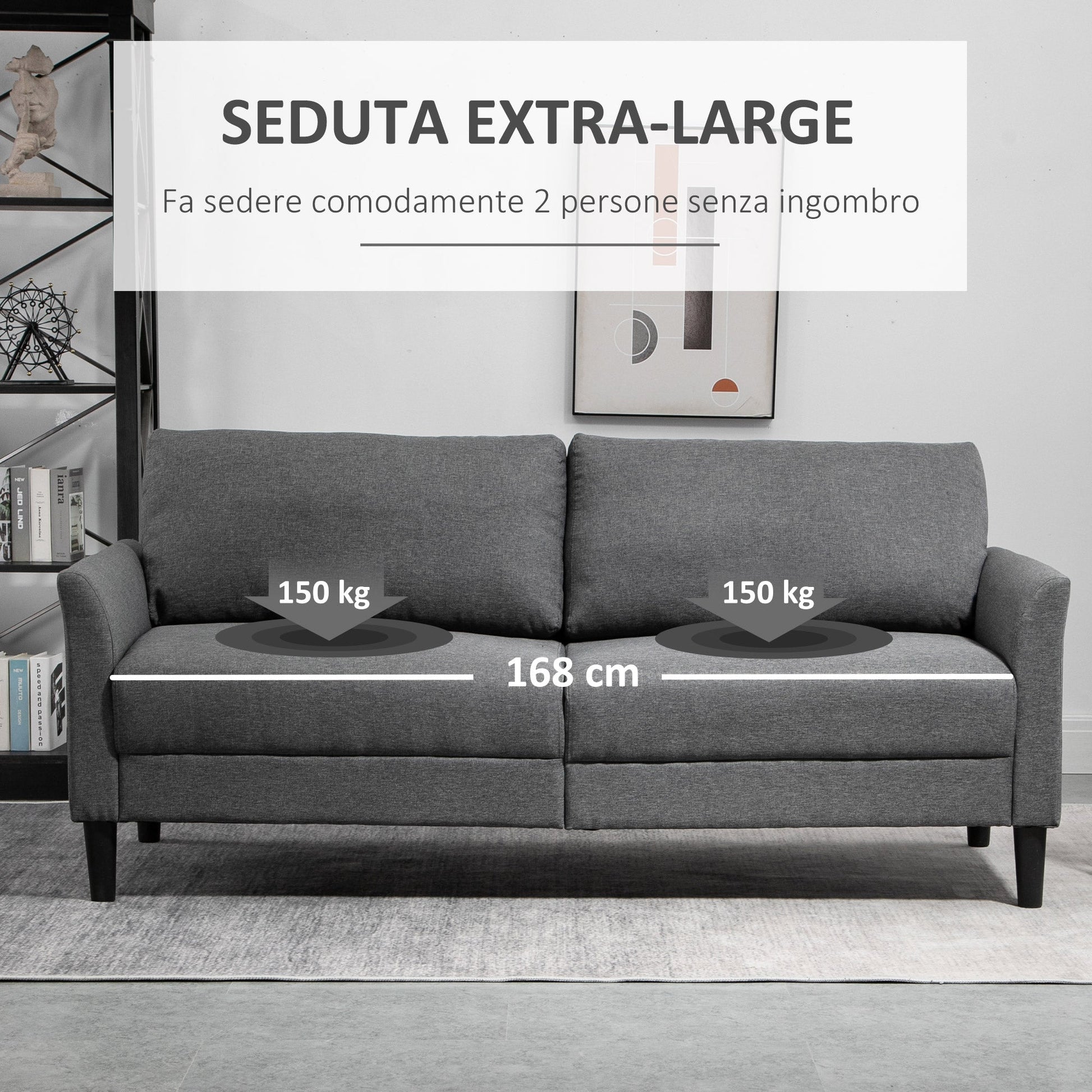 Grey Linen Effect 2 Seater Sofa ( 191x79x87cm ) - Borgè