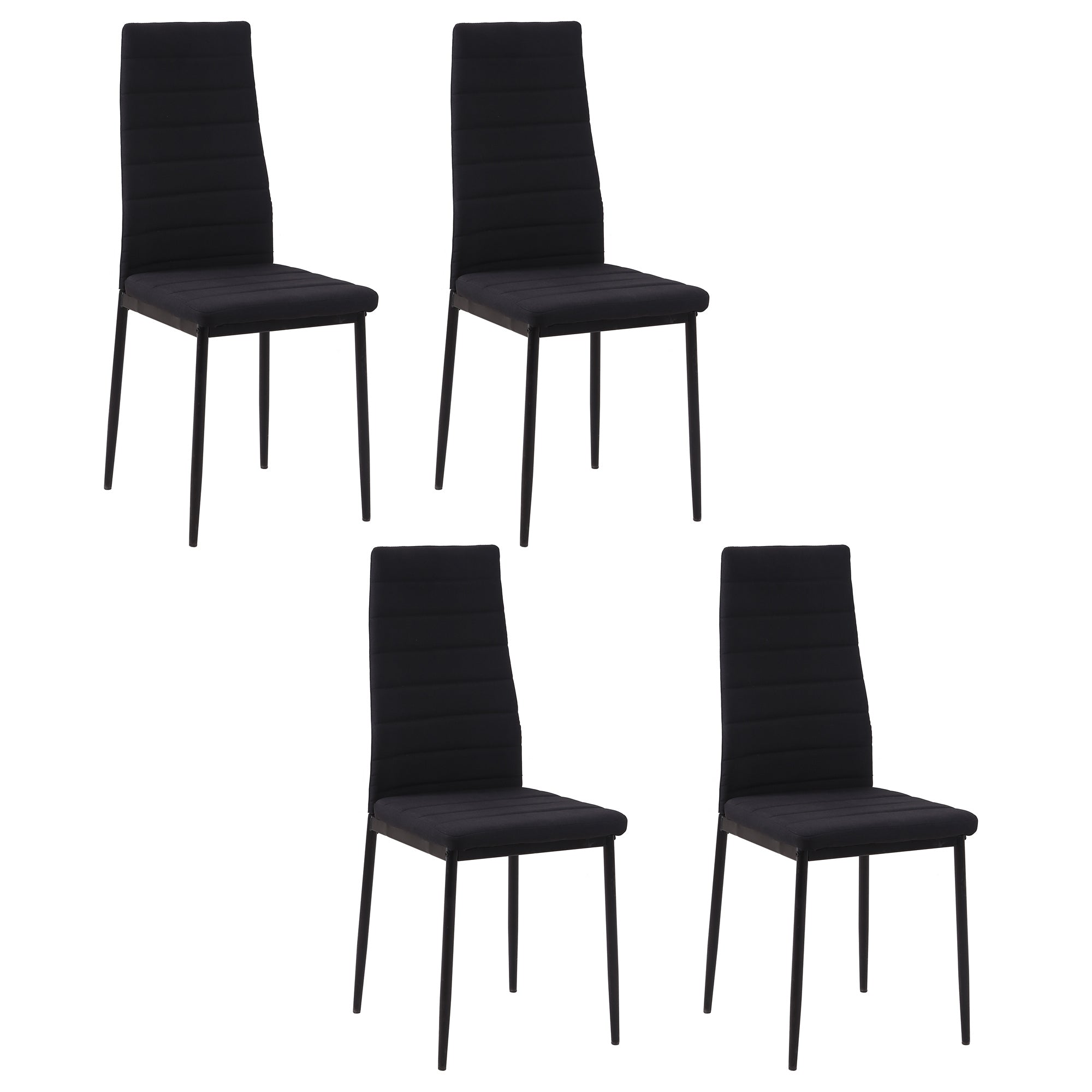 Set 4 Padded Modern Style Chairs in Metal and Fabric - Black - Borgè