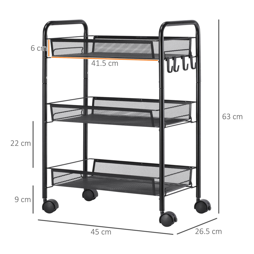 Black 3 -level Trolley ( 41.5LX26.5x63 cm) - Borgè