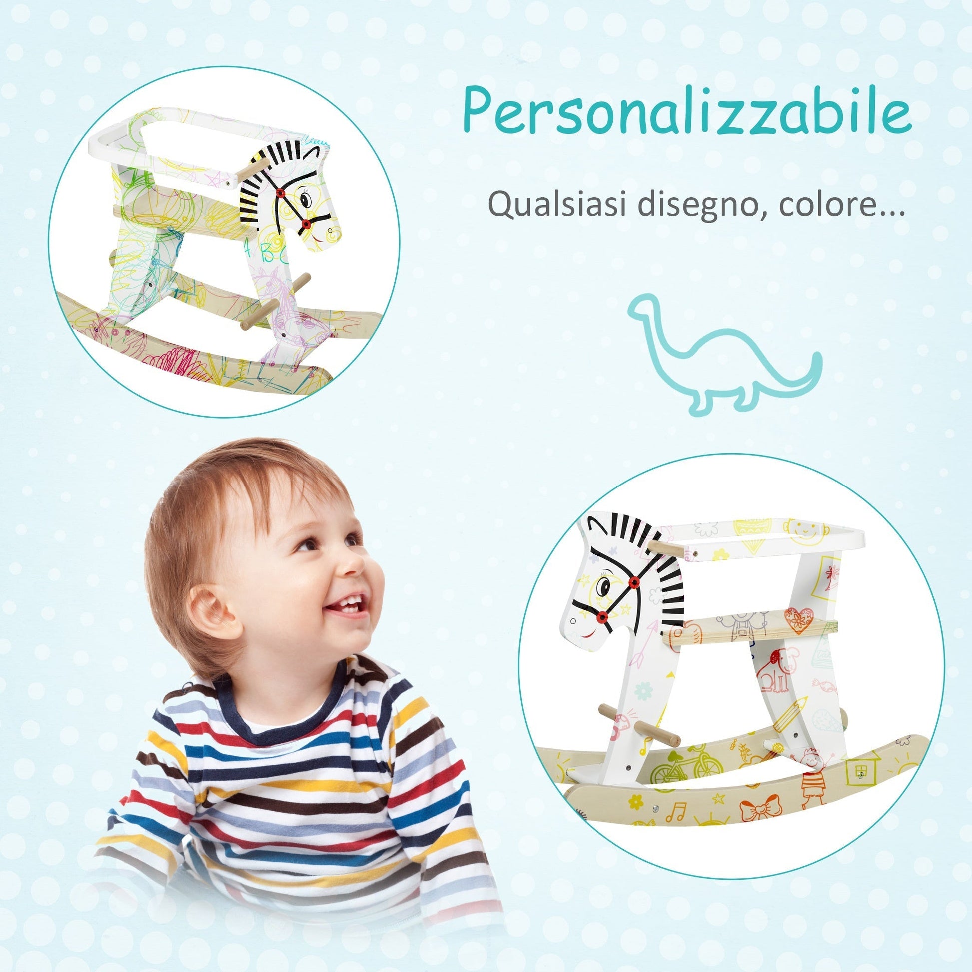 Homcom Cavallo for children for children 1-3 years in wood - white - Borgè