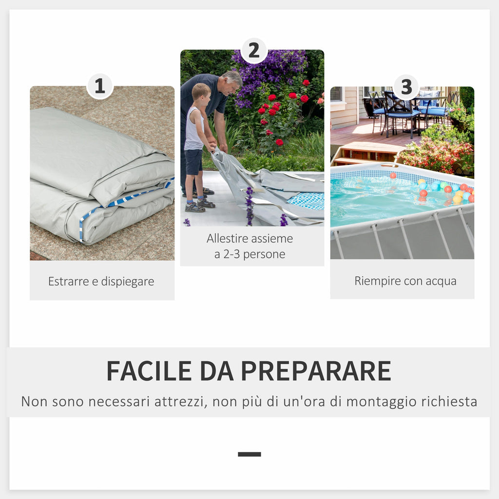 Above Ground Pool in Steel and Reinforced PVC with Filter, 580x310x122cm, Light Grey - Borge' Group Limited