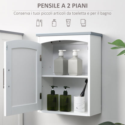 Kleankin Bathroom Wall Mobile at one door with adjustable shelf, 41x18.5x52cm, white and Grey - Borgè