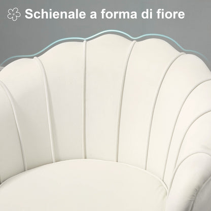 SEASHELL Design Cream Velvet Chamber Armchair With Back | 76x67x74cm - Borgè