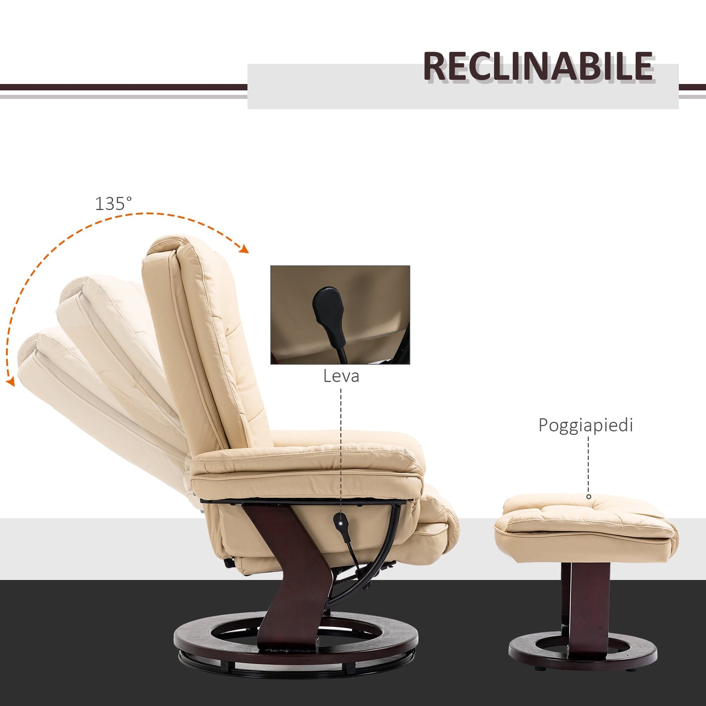 LIMO  | Cream Armchair with footrests | 360 ° Swivel and Reclining