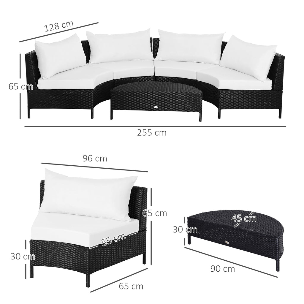 5-Piece Rattan Outdoor Sofa Set with Ottoman, Black and White Garden Lounge Set, 96cm x 68cm x 65cm - Borge' Group Limited