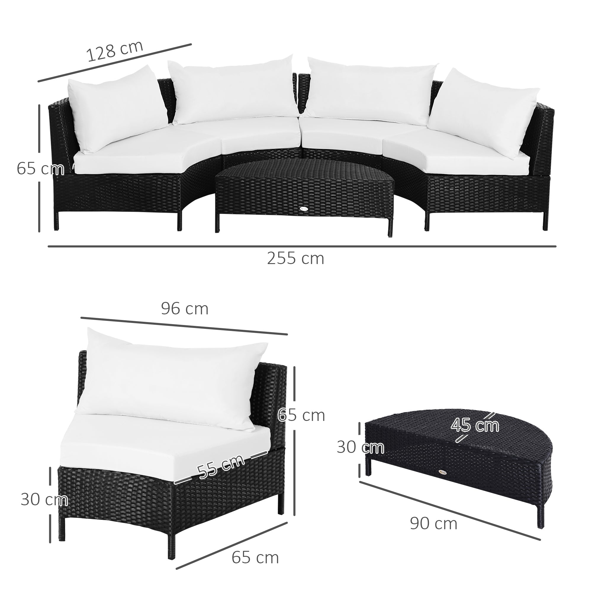 5-Piece Rattan Outdoor Sofa Set with Ottoman, Black and White Garden Lounge Set, 96cm x 68cm x 65cm - Borge' Group Limited