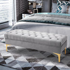 Packable Bench Fund in velvety fabric, Bedroom bench and entrance with quilt decoration, metal feet, Grey - Borgè