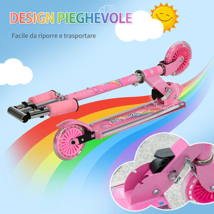 Monopotino for children 3-7 years folding 2 wheels and adjustable height, 67x30x63/68/73/76 cm, pink - Borgè