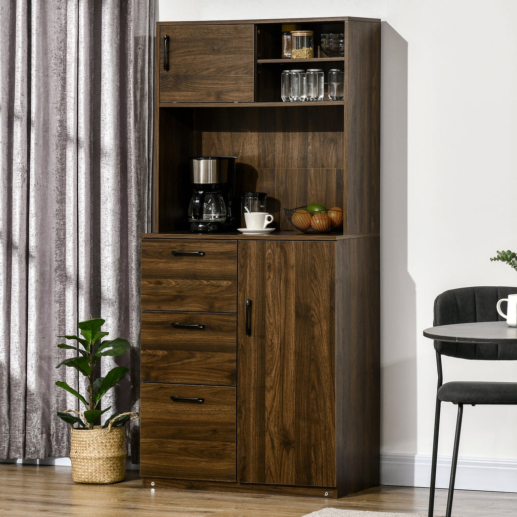 Modern Credenza with 3 drawers and lockers, furniture pantry for kitchen and living room in wood, 80x40x178cm, walnut - Borgè