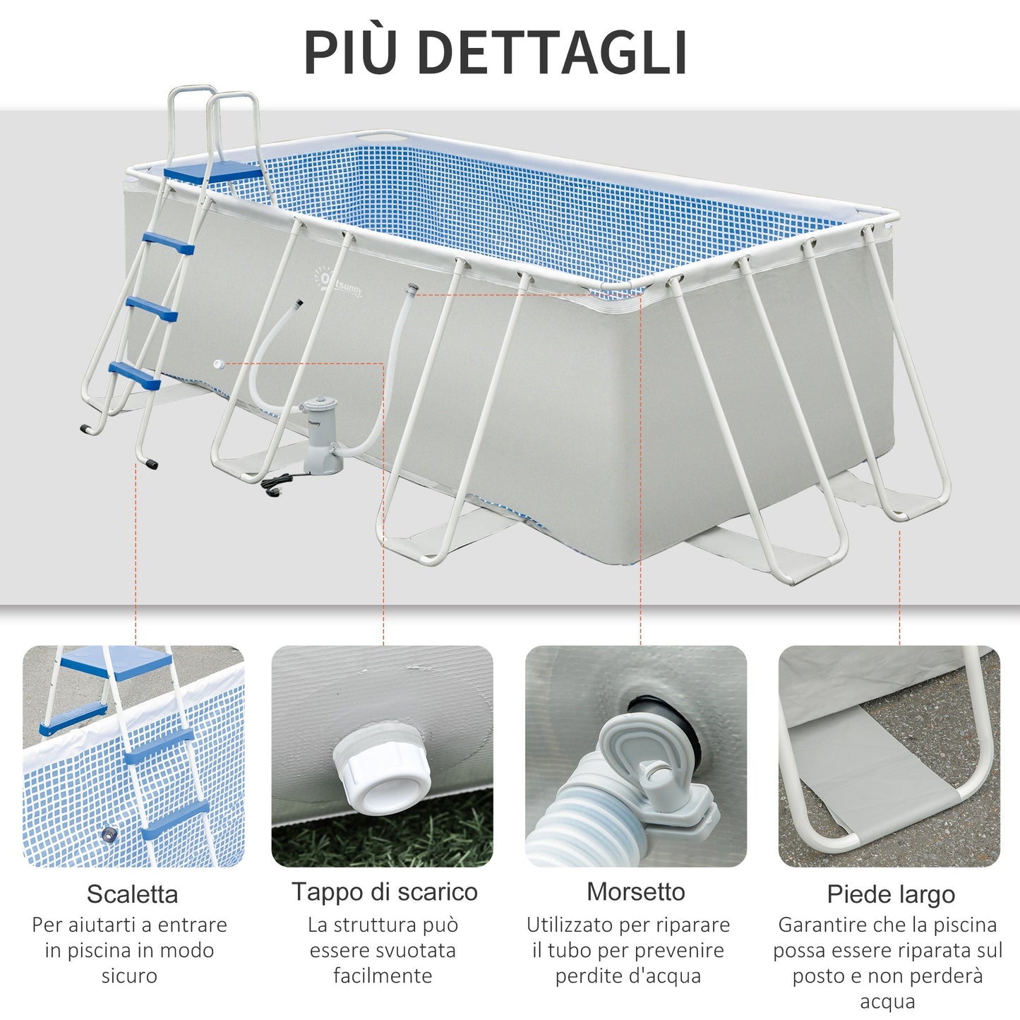 Outsunny Rectangular Southern Pool With Filter Pump and Scaletta, 440x240x122cm - Borgè