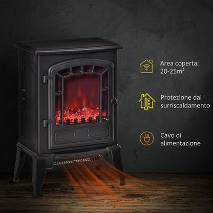 electric fireplace with flame effect, adjustable temperature coverage 20-25m² - black - Borgè