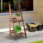 Folding Plant Stand Fir Wood Plant Pot Holder with 3 Tiers Outdoor Plant Shelf Flower Stand 40x37x93cm - Borge' Group Limited