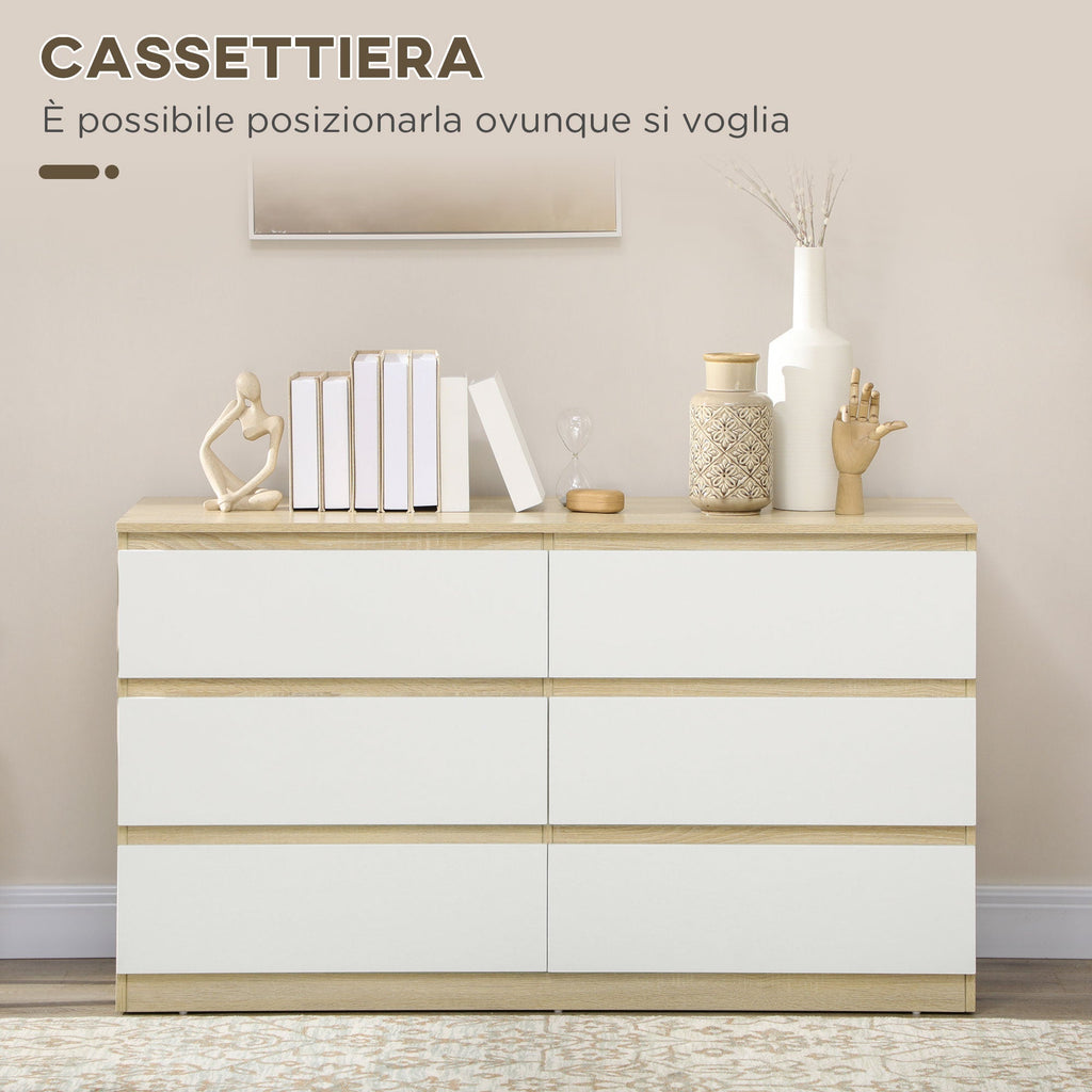 Drawer 6 Modern Drawers in Wooden, 135x48x77cm, White and Wood Color - Borgè
