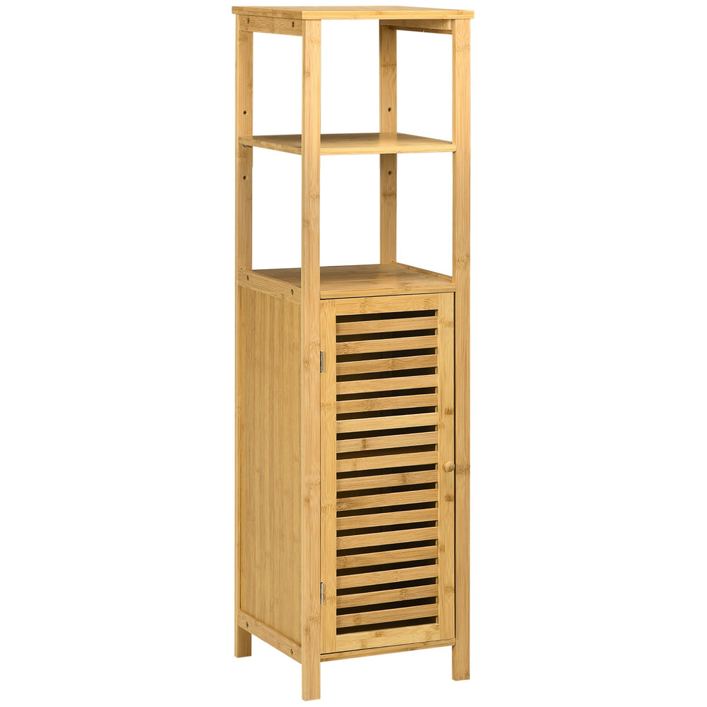 kleankin bamboo bathroom cabinet with 2 open shelves and 2 -level locker, 32.9x29.9x120 cm - Borgè