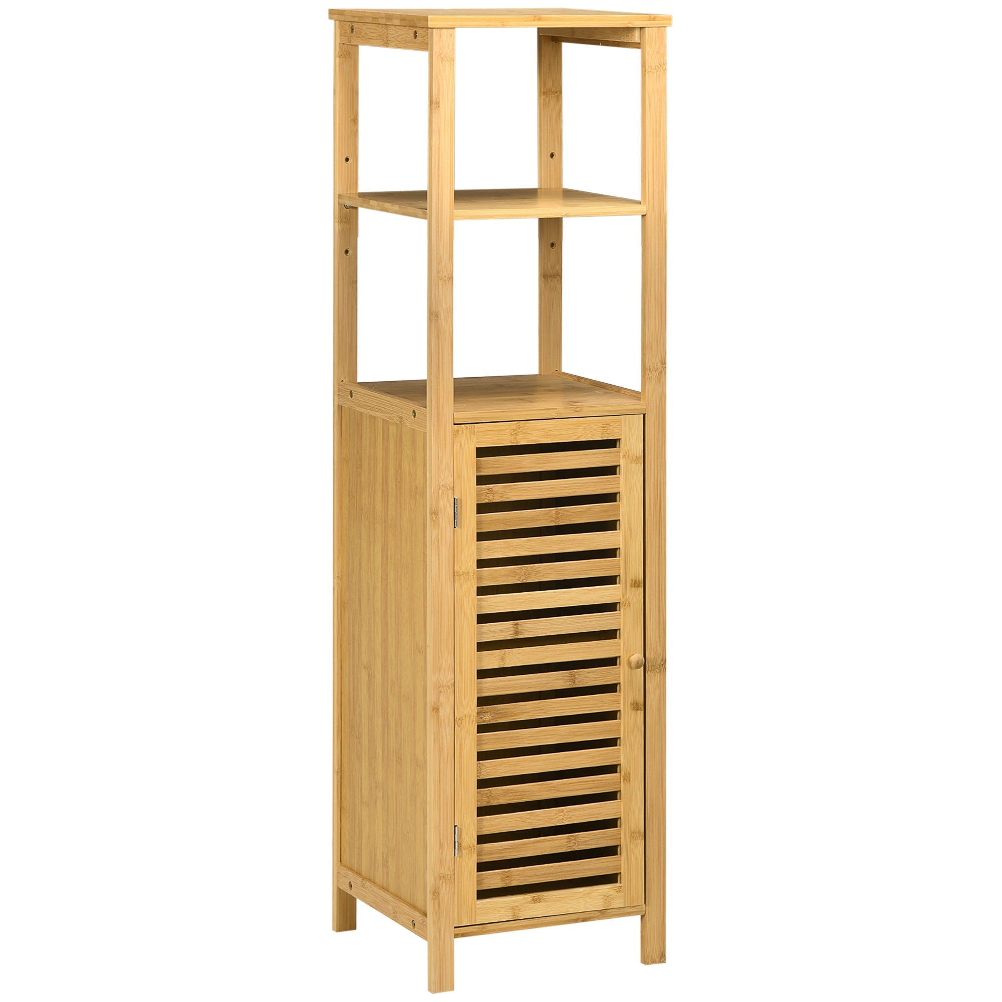 kleankin bamboo bathroom cabinet with 2 open shelves and 2 -level locker, 32.9x29.9x120 cm - Borgè