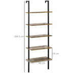 Homond bookcase in Scala with 5 shelves in industrial style in wood and metal, 60x30x184.5cm, brown - Borgè