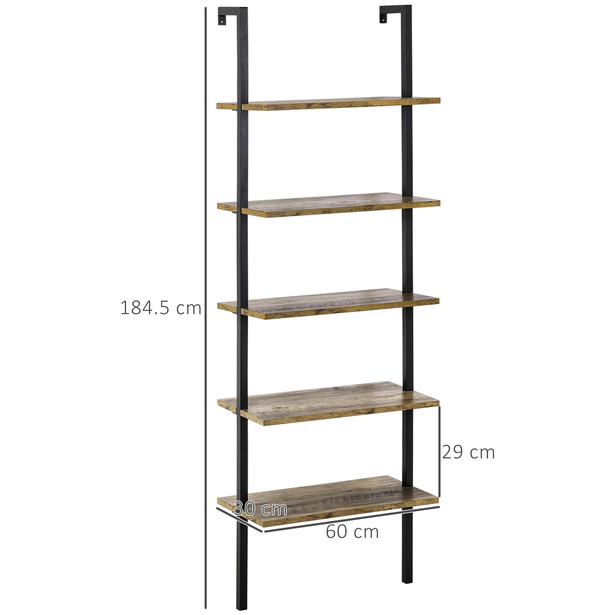 Homond bookcase in Scala with 5 shelves in industrial style in wood and metal, 60x30x184.5cm, brown - Borgè