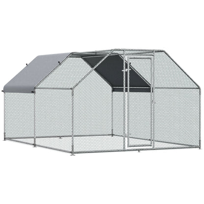 PAWHUT FENCE Chicken Coop with entrance in Galvanized Metal, and Oxford fabric, 280x380x195 cm, silver - Borgè