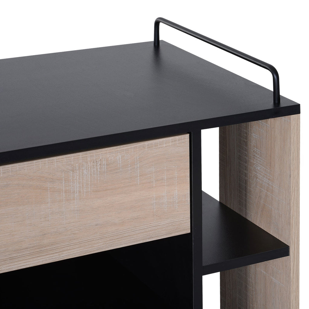 Kitchen Cabinet with drawers and wooden wheels, oak and black 76.5x40x82cm - Borgè
