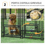 Pawhut Outdoor dog fence with lock, 2 swivel bowls and removable coverage, black and red - Borgè