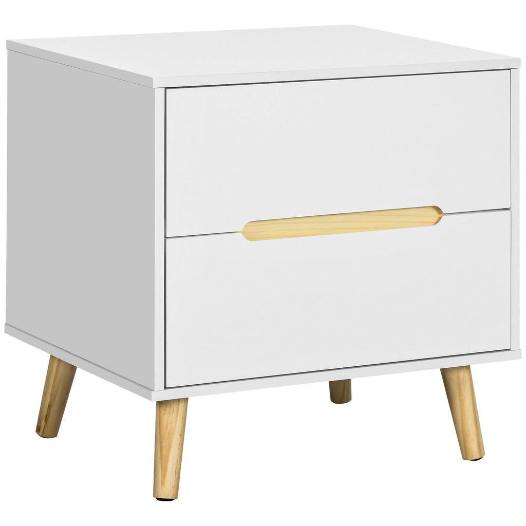 Modern bedside table with 2 trooped drawers and pine wooden legs, 50lx40px50.5a cm, white - Borgè