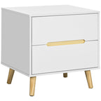 Modern bedside table with 2 trooped drawers and pine wooden legs, 50lx40px50.5a cm, white - Borgè