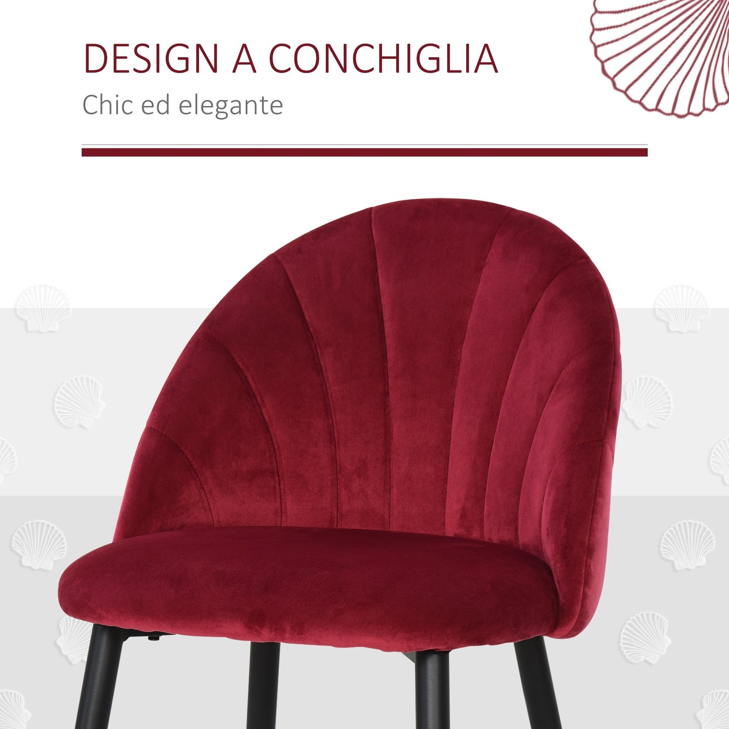 set 2 chairs for dining room padded with Nordic design in metal and bordeaux velvet - Borgè