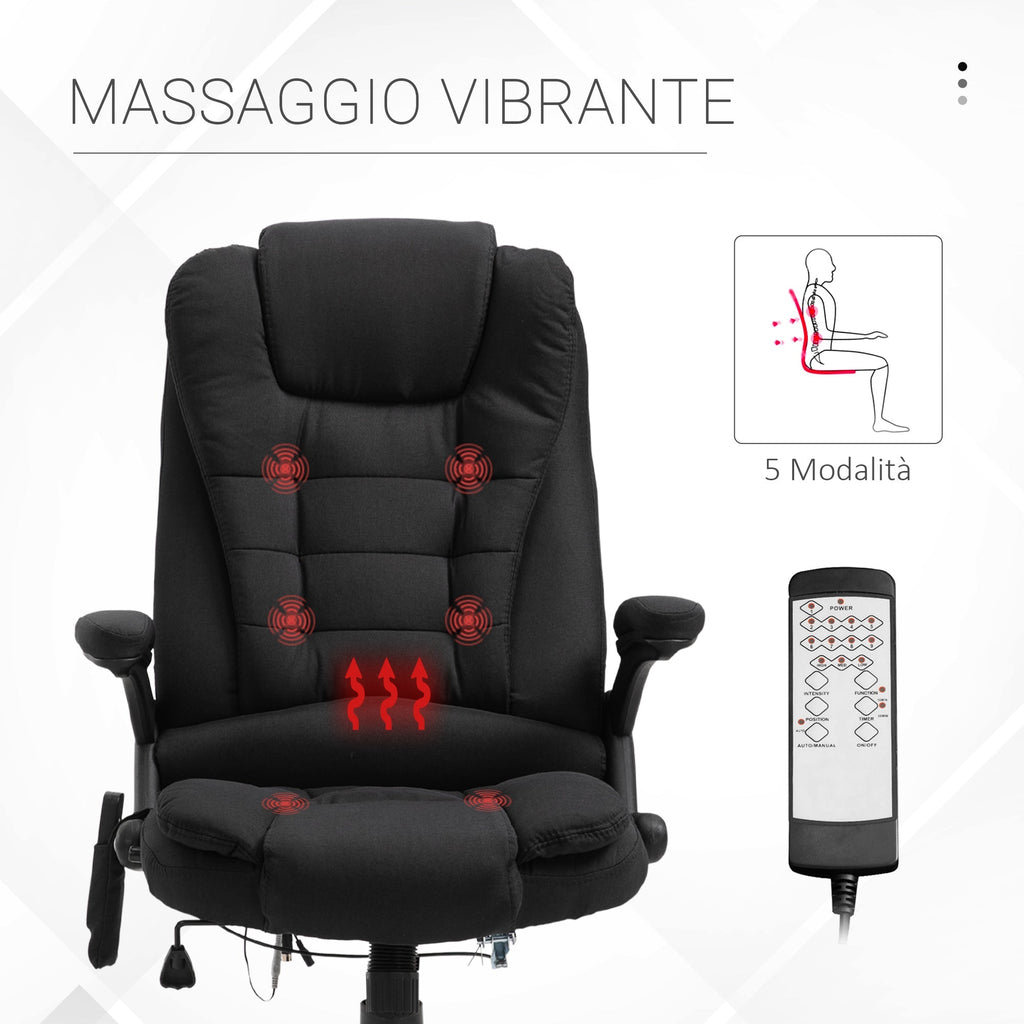 Vash massacre from office and house with adjustable height, 6 massage and heating points, 67l x 74p x 107-116acm, black - Borgè