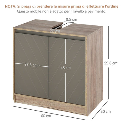 Sottolavabo cabinet in MDF with labor for sink with 2 adjustable shelves and 2 60 x 30 x 60cm - Borgè