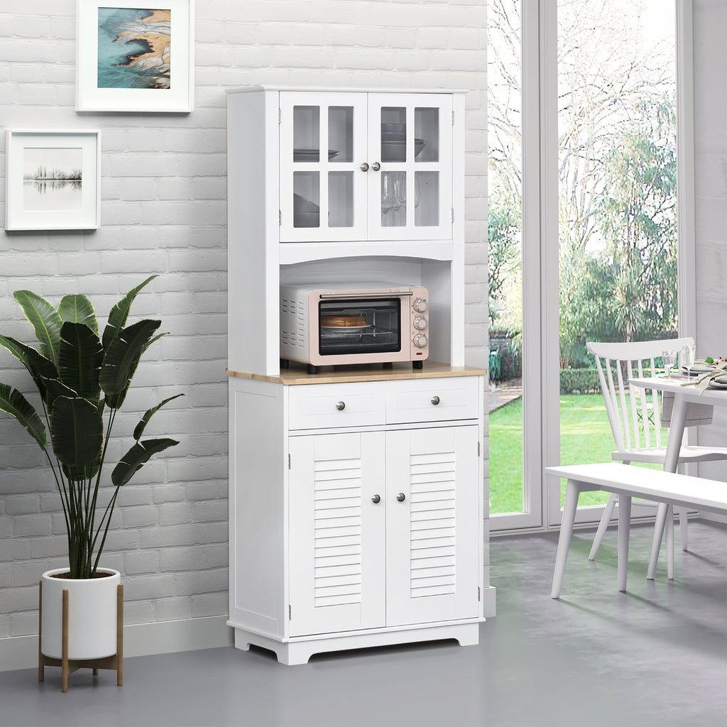 High Credenza For Kitchen, White Wood Buffet Mobile, Classic style, white, 68x39.5x170cm - Borgè