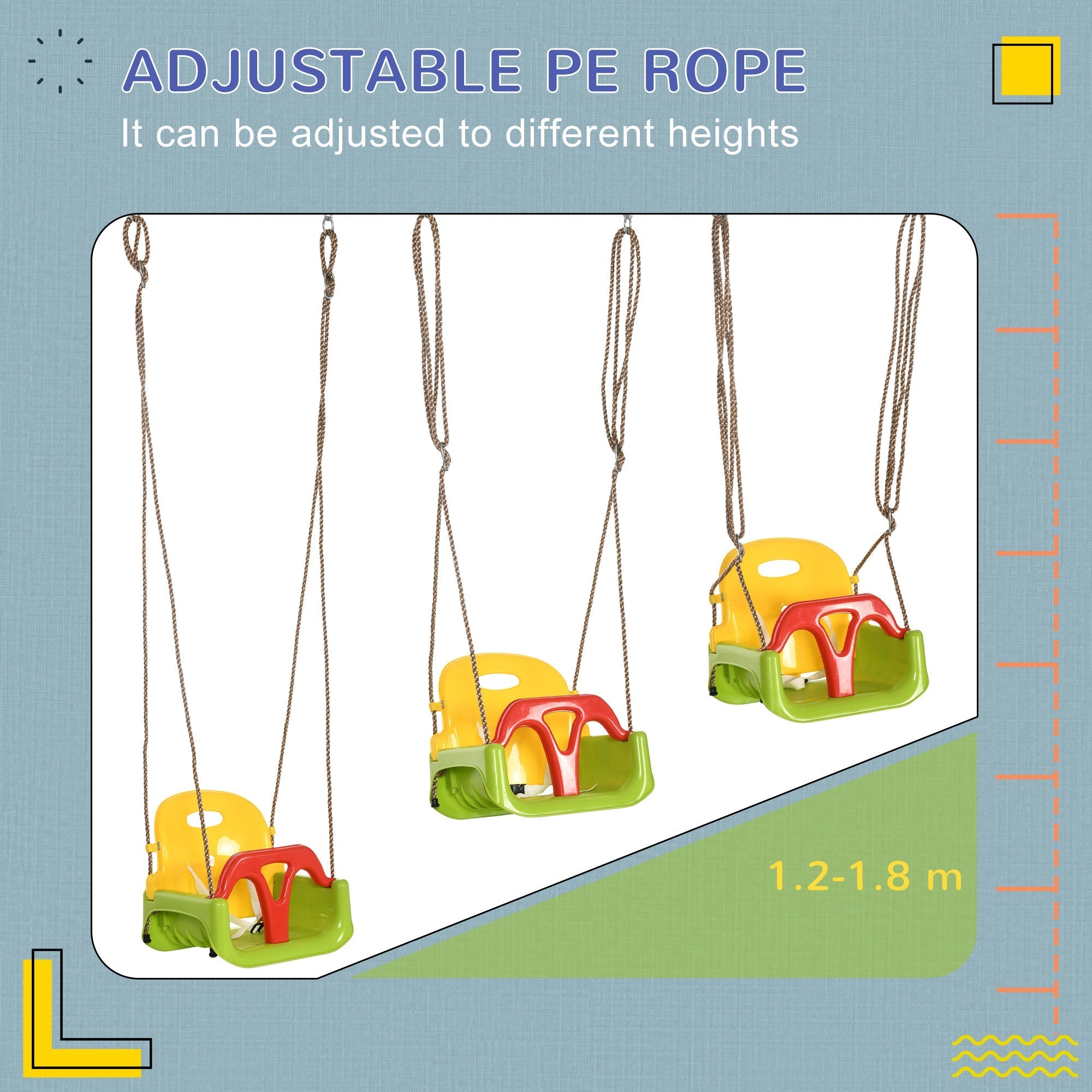 Outsunny swing for children 9-36 months in pp and pe with adjustable rope and belt, 42x33x120-180 cm - Borgè