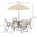 6-Piece Steel Pipe Garden Furniture Set, Garden Table with Chairs and Umbrella, Cream - Borge' Group Limited