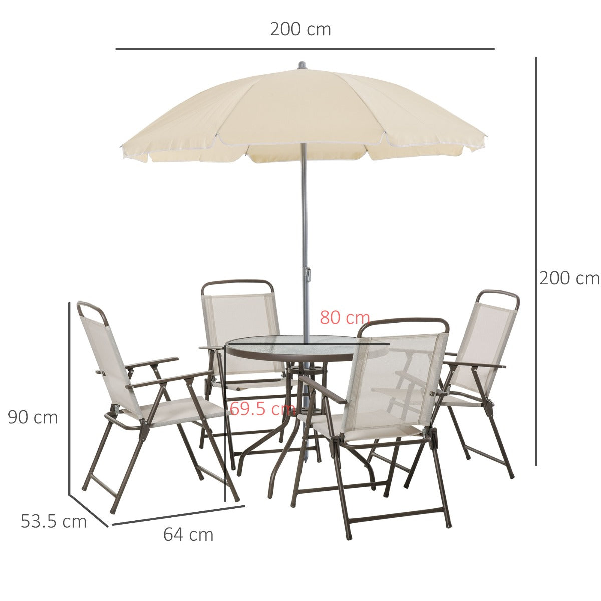 6-Piece Steel Pipe Garden Furniture Set, Garden Table with Chairs and Umbrella, Cream - Borge' Group Limited