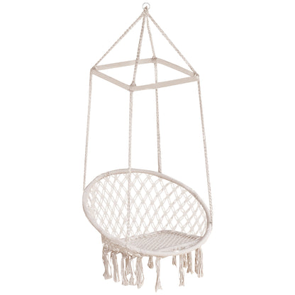 Outsunny Amaca chair suspended with wooden swing and cotton rope, beige, 80 x 140 cm - Borgè