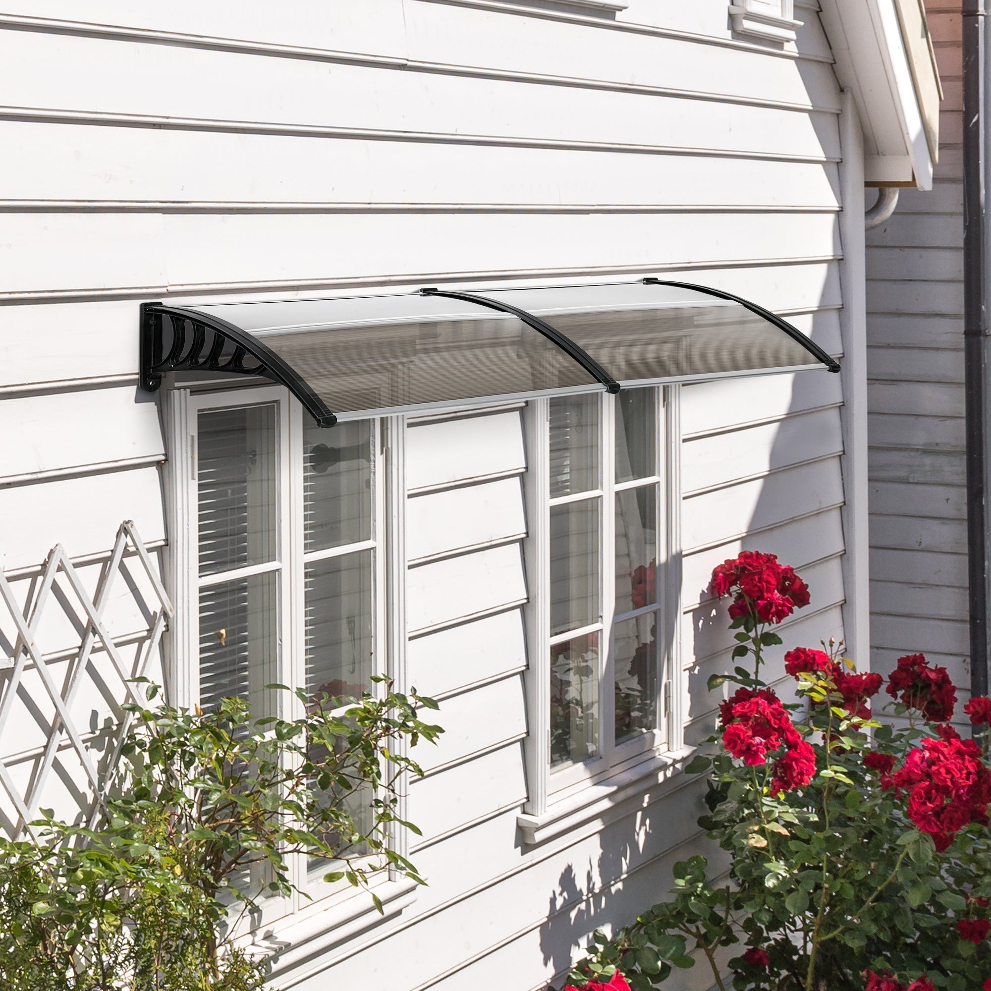 Outdoor Canopy for Windows and Doors, in Polycarbonate and Aluminum, 200x100x26 cm, Brown - Borge' Group Limited