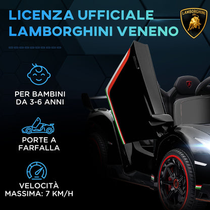 Black Lamborghini Veneno 12V Electric Car for Children with Remote Control, Age 3-6 Years - Borgè