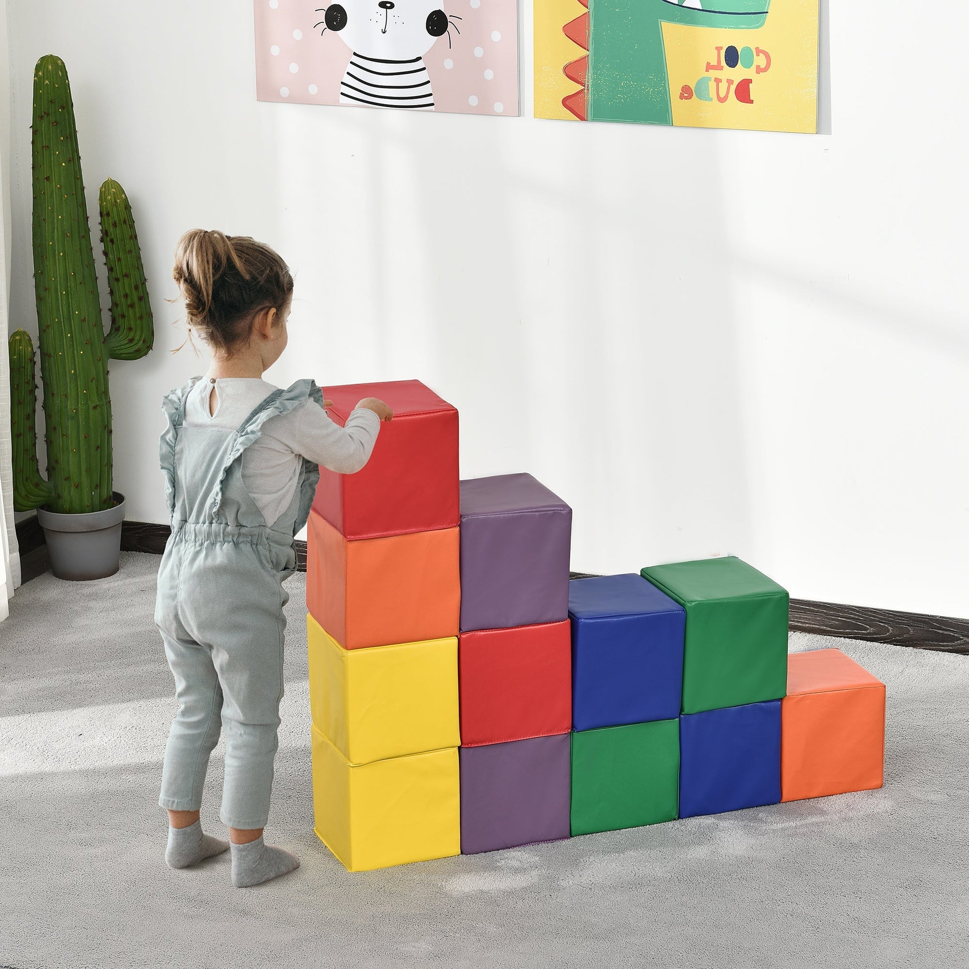 Set 12 Soft cubes game for educational children from 2 years up, 20x20x20cm, multicolor - Borgè