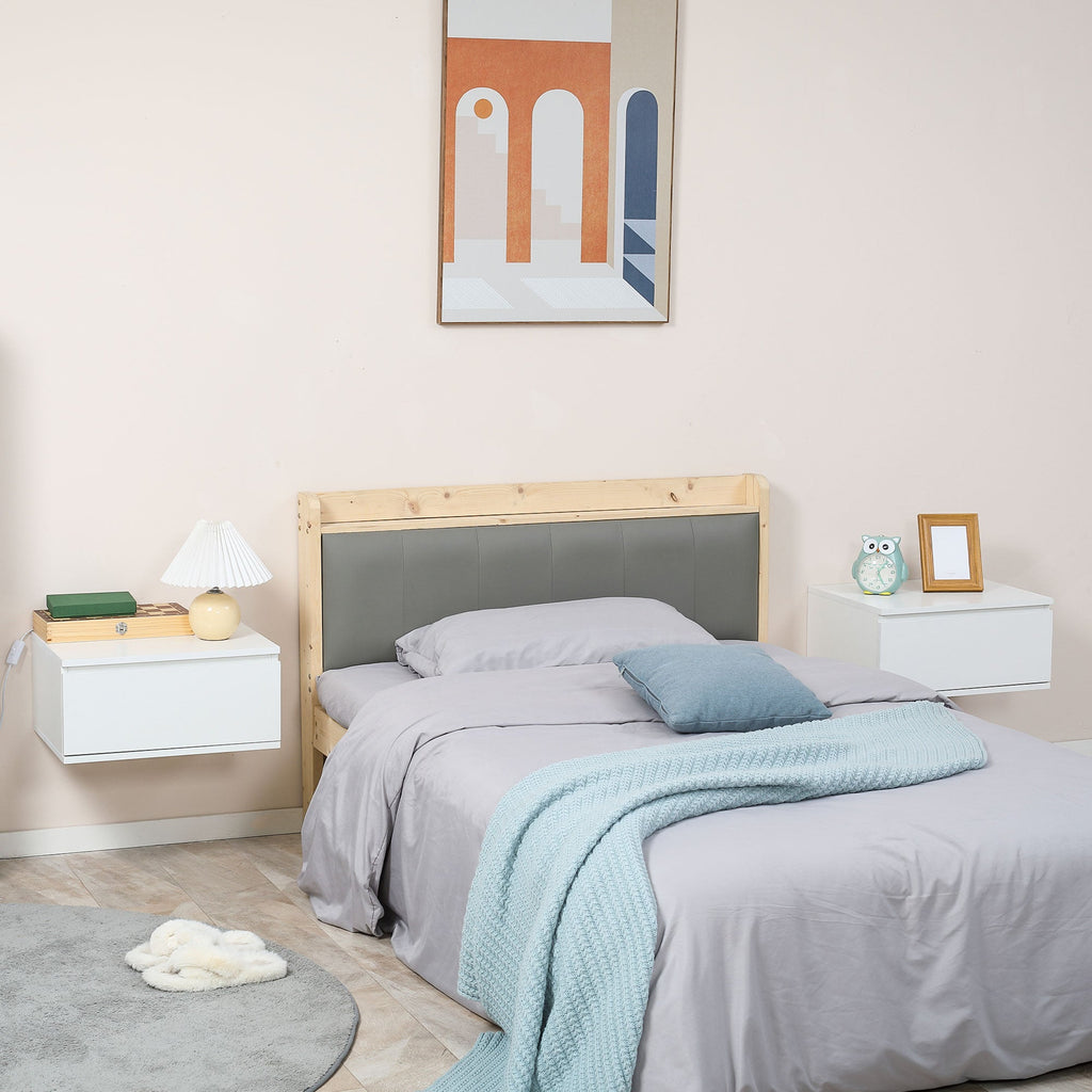 bedside table set 2 pieces with drawer and design suspended in chipboard and mdf, 49x38x23 cm, white - Borgè