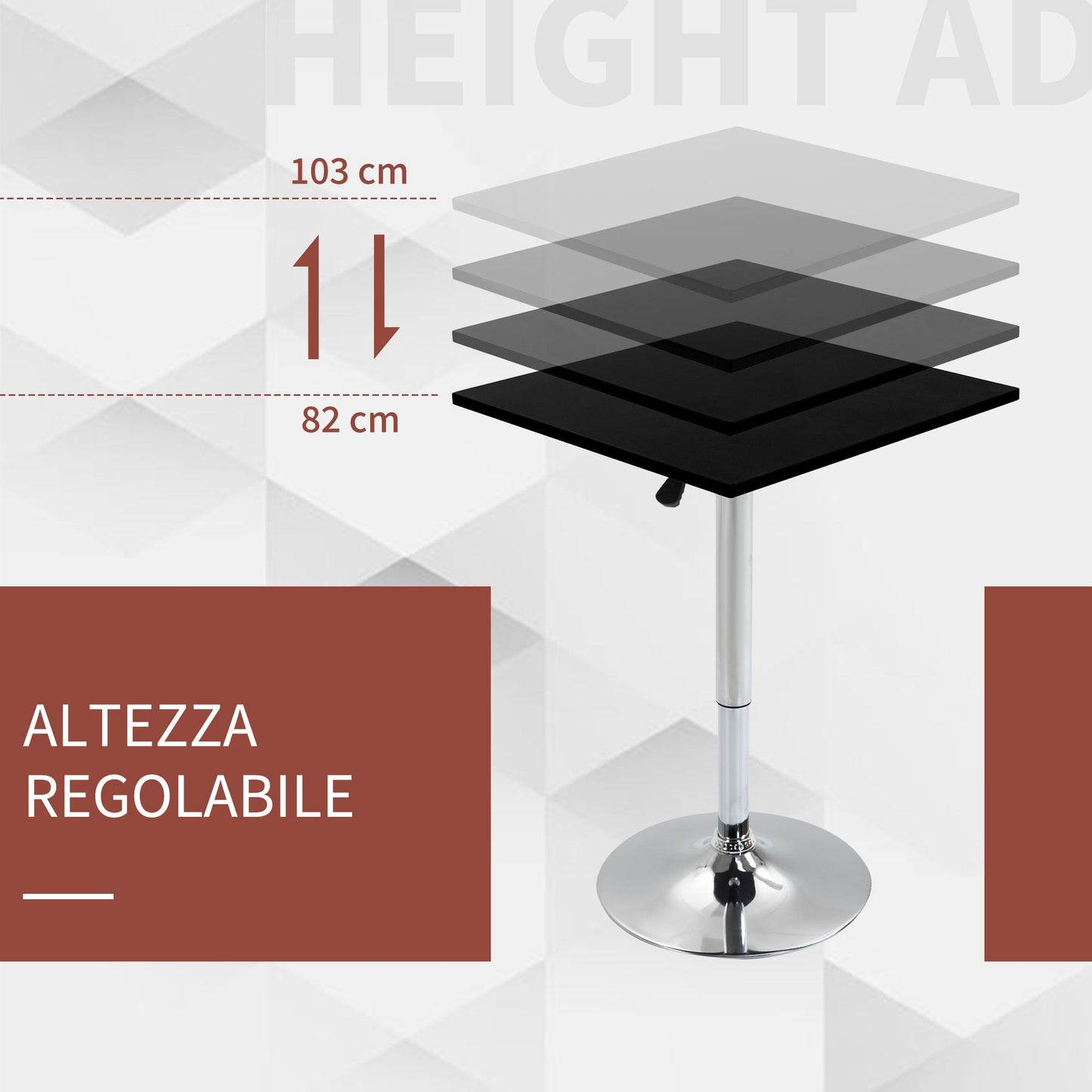 square table adjustable in height for bars, living room, kitchen - Borgè